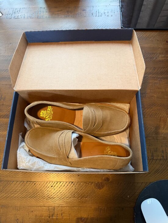 Sanders Made in England Suede Penny Loafers Crepe Sole Tan US11 main image 5